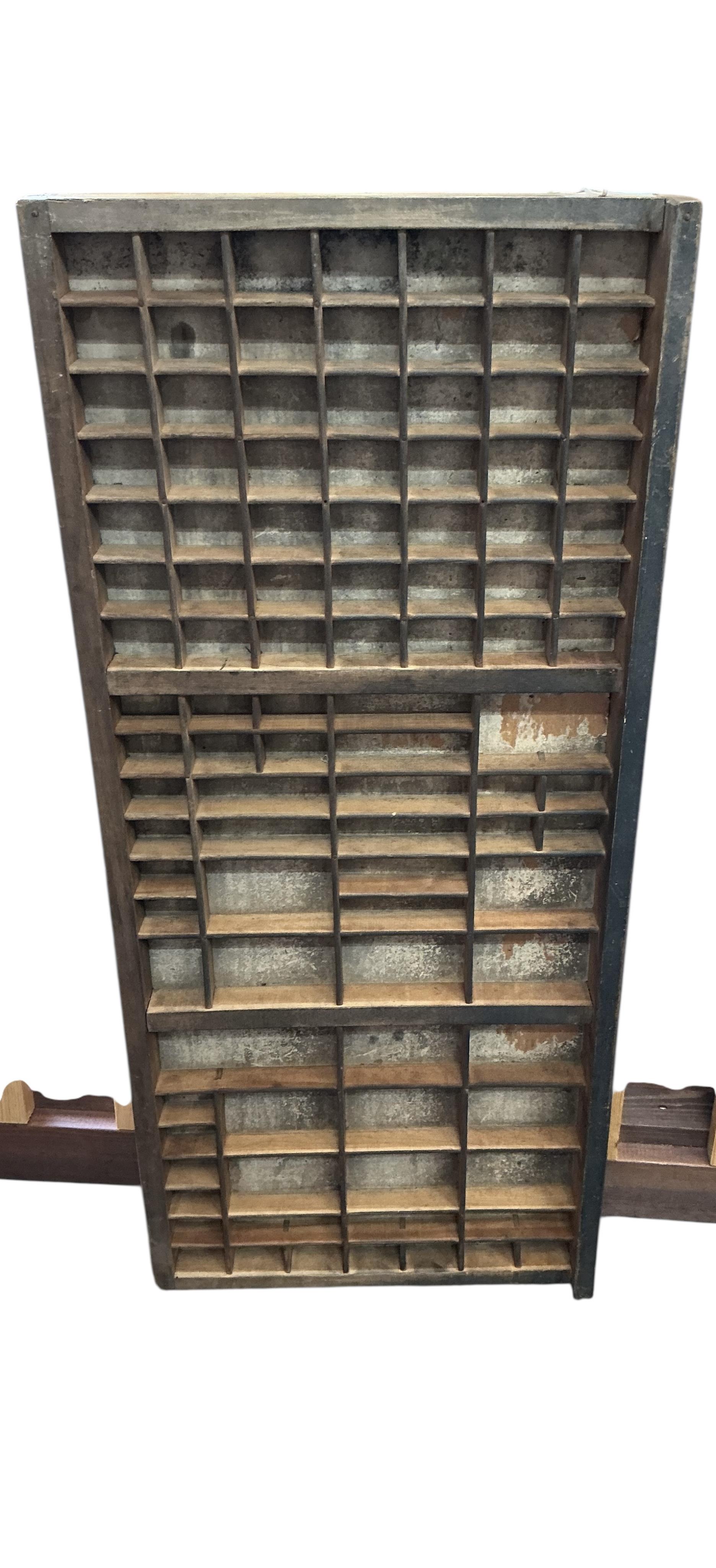 Ten printer's block trays, each 85 x 36cm